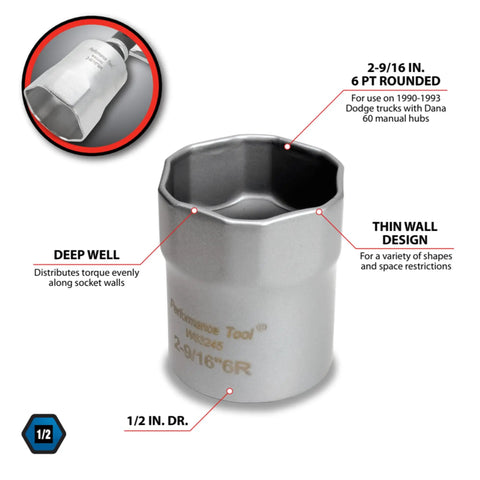 Two And Three Eighths Inch Six Point Rounded Lock Nut Socket One Half Inch Drive For Dodge Dana Sixty Manual Hubs Beast Tough Heavy Duty Steel Easy Wheel Bearing Locknut Removal And Installation