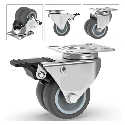 Slick Silver Swivel Casters Four Pack Heavy Duty Hardware with a close-up of a caster wheel and brake lock mechanism.