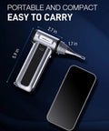 Ultra Powerful Electric Air Duster With LED Light, 180000 RPM Turbo Blower next to smartphone showing size dimensions