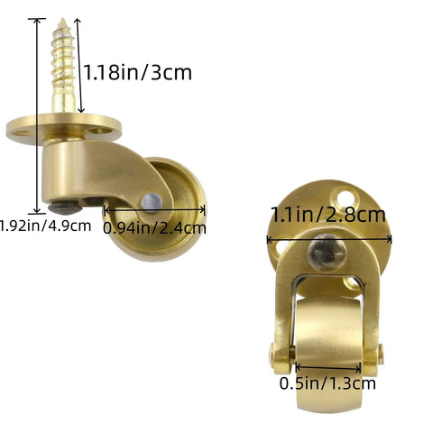 Premium One Inch Antique Brass Caster Wheels Rolling Tight With Rock Solid 360 Degree Swivel Motion And Reliable M6 Stem Hardware For Furniture Upgrades Or Utility Cart Mods A Straight Ahead Four Pack Bundle, measuring 1.92in tall.