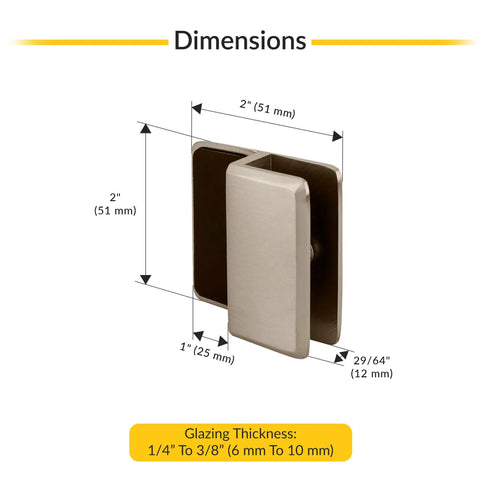 Slick Brushed Nickel Shower Door Stop With A Beveled Frameless Build Featuring Heavy Duty Brass And Rubber Buffer For Quarter To Three Eighth Inch Glass dimensions diagram.