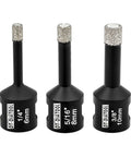 DT.DIATOOL vacuum-brazed diamond core drill bits set, 3 pcs: 6mm, 8mm, 10mm with 5/8-11 thread