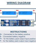 Wiring diagram for No Fuss 10 Pack 2S Lithium Battery Protection Board with battery connections and labels.