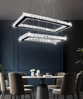 Modern Crystal Chandelier With Rectangular Double Ring LED Pendant Light 6000K Cool White Non Dimmable Height Adjustable