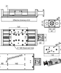 Rock Solid Ball Screw Slide Table With 80kg Load Capacity And Hella Precise 0.03mm Accuracy Featuring 24V DC Motor dimensions and assembly overview.