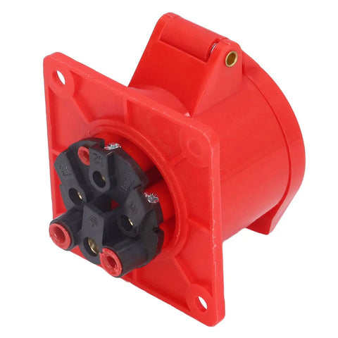 Red Industrial Concealed Power Socket Featuring IP44 Weatherproofing And Solid Brass Terminals With Tough PC Shell for rugged workspaces.