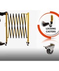 Heavy Duty Expandable Metal Barricade Gate For Crowd Control And Traffic Jobs No Sweat Retractable Fence with yellow frame and locking casters.
