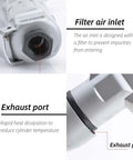 Close-up of filter air inlet and exhaust port on Beefy Pneumatic Sheet Metal Cutter Handheld Air Nibbler With Hardened Blade And Alloy Case 2800 RPM