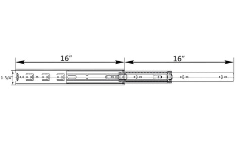 Diagram of Soft Close 16 Inch Drawer Slides Set With Ball Bearing Full Extension Side Mount 100 Lb Capacity Heavy Duty Zinc Plated Steel