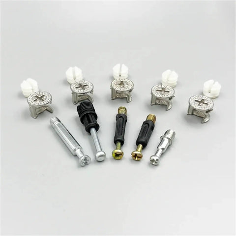 Fifty Piece Top Shelf Cam Lock Fittings No Sweat Furniture Connecting Hardware Set Rust Proof Cam Nuts with Eccentric Wheels.