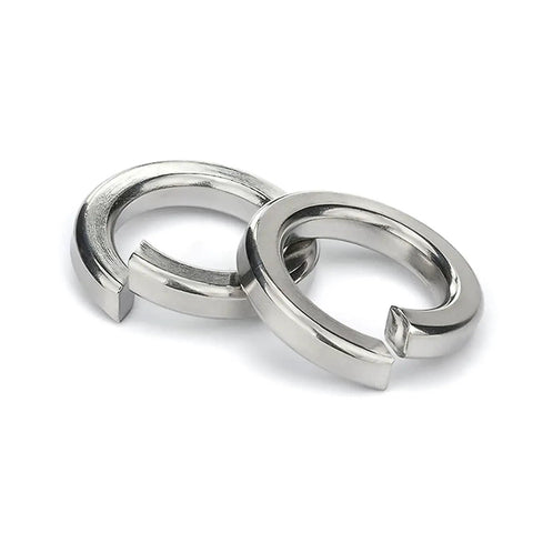316 Stainless Steel Spring Lock Washers Set For Bolts M1.6 To M30, Split Ring Elastic Washers, Vibration Proof Locking, Corrosion Resistant Marine Grade, Complete Sizes Kit Including M16 And 10 Pieces Heavy Duty, close-up of two split lock washers