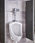 Public restroom with Ultima Manual Urinal Flush Valve Piston Type 0.125 GPF Polished Chrome Three Quarter Inch Spud installed