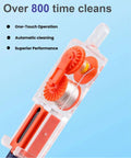 Zenithra fiber optic cleaner pen with transparent body and orange gears for 1.25mm LC/MU ferrules close-up view