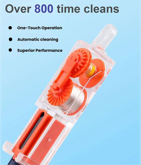 Zenithra fiber optic cleaner pen with transparent body and orange gears for 1.25mm LC/MU ferrules close-up view