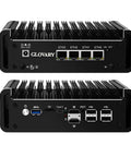 Enjoy No Sweat Cooling On This Celeron J6413 Fanless Mini Pc Hosting Four 2.5 Gigabit Lan Ports For Opnsense Router Rigs, Eight Gb Ram, One Twenty Eight Ssd, Hdmi Plus Type C Display Out, showing ports and cooling fins.