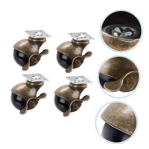 Vintage Brass Caster Plates With Rock Solid Swivel Wheels 2 Inch Heavy Duty Four Pack showing detailed design and black wheels.