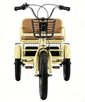 Front view of a Three Wheel Kids Bicycle For Ages Three To Ten, Tandem Trike With Passenger Seat, Dual Brakes, Adjustable Handlebar And Saddle.