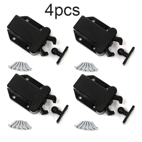 Push To Open Cabinet Latch With Touch Release, No-Handle Push Lock For Wardrobes, Drawers, Bookcases, Black Finish, 4 Pack