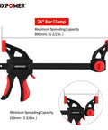 24 inch bar clamp from the Bar Clamp Woodworking Set With Quick Release Converts To Spreader 6 Piece Clamp Kit Includes 24 Inch 12 Inch And 6 Inch Clamps Heavy Duty Hold With Durable Steel Jaws Ideal For Cabinet Making Framing And Woodworking Projects