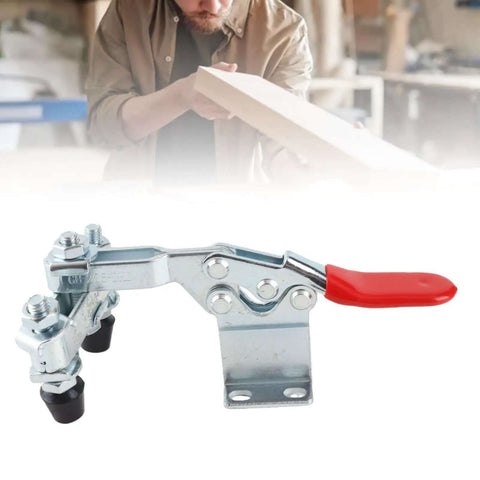 Beefy Heavy Duty Horizontal Toggle Clamp With Dual Head And Quick Release Iron Construction Delivers 500lb Holding Power
