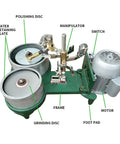 Plug And Play Dual Head Gem Polishing Machine With 250 Watt Motor For Stone Faceting And Flat Grinding Featuring labeled components and robust design.