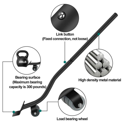 Diagram of Heavy Duty Metal Furniture Lifter Tool with three wheels and load bearing capacity details.