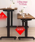Cool Electric Lift Over Bed Table With Wheels Lets You Work From Home Or Hospital Using Solid Wood Top And Steel Frame for height adjustment.