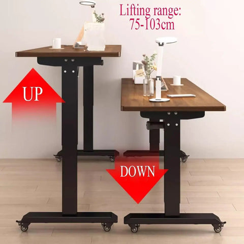 Cool Electric Lift Over Bed Table With Wheels Lets You Work From Home Or Hospital Using Solid Wood Top And Steel Frame for height adjustment.