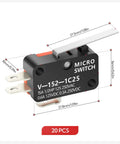 Built Tough 20Pcs 15A 125 250VAC Straight Hinge Lever Arm Micro Switch 1NO 1NC Limit Switch with dimensional details