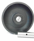 Rigid caster wheel, front view, 5x2 in, black iron/steel with 7/8 in V-groove bearing bore