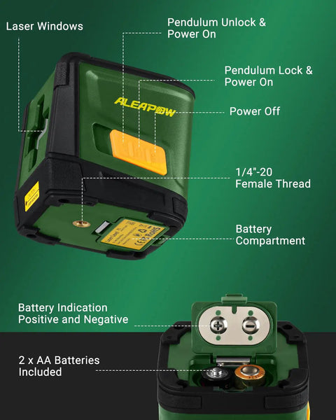 Self Leveling Laser Level With Green Cross Line, 100ft Range, 360 Degree Rotating Horizontal And Vertical Lines, No Brainer DIY Tool, Compact Lightweight, Battery Included, Class II Safe Laser