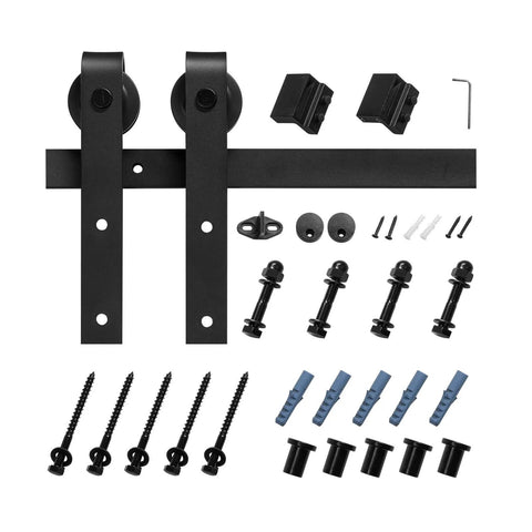 Heavy Duty Sliding Barn Door Hardware Kit for 36 to 40 Inch Doors, 330 Lbs Capacity, J Shape Rollers, Black Track, Components