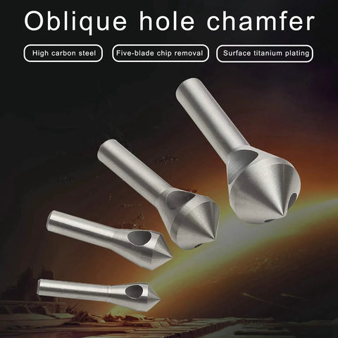 OCGIG 4pcs HSS countersink chamfer drill bits; four silver metal bits for wood and metal (front view)