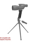 Accu-Grip Handheld Tripod System attached to spotting scope, displaying ergonomic finger-grooved grip, stable support on tripod