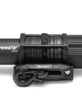 SuperATV 4500 lb winch in black with braided steel cable and hook