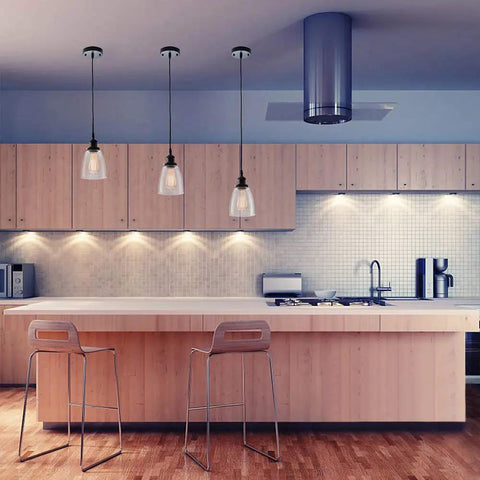 Industrial Edison Pendant Light Set For Kitchen Island And Dining Room, Clear Glass Hanging Lights With Adjustable Nylon Core Ceramic Socket, Cool Industrial Vibe For Entryway And Loft, 3 Pack Bulbs Not Included