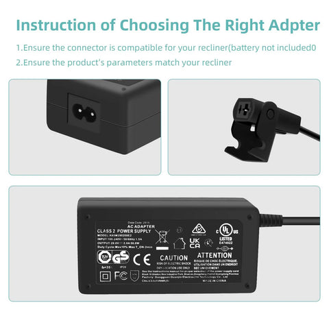 Universal 29V 2A Power Supply For Electric Recliners And Lifts, 6.5 Foot Cable, 2 Pin AC DC Adapter Replacement, UL Listed
