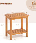 Acacia Wood Outdoor Side Table With Slatted Top And Two Tier Storage Shelf For Backyard Poolside Patio Or Indoor Use Built To Last In Natural Finish No Fuss Durability dimensions 19.5x14x20.5 inches