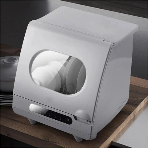 Beat The Dirty Dish Rut With This Slick Portable Dishwasher, Smart Mini Countertop Automatic Model In Stainless Steel, Quick Setup Saves Counter Space And Scrubs Dishes Spotless Every Single Day, countertop washer with clear window.