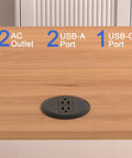 Two Pack Desktop Power Grommet PD20W Fast Charging USBC flush mount desk outlet with 2 AC and 2 USB-A ports.