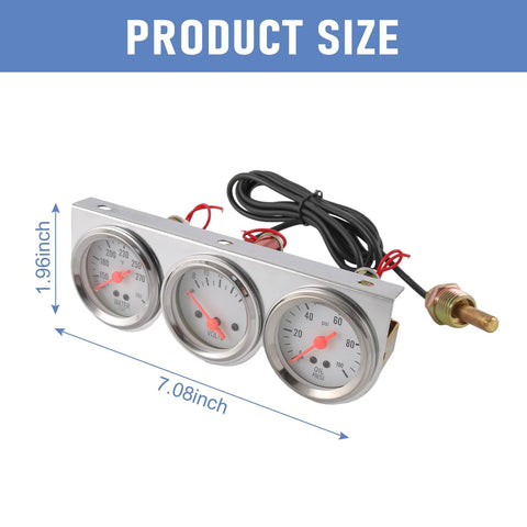2 inch triple gauge car dash kit with oil, water temp, voltmeter