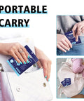 XL 100 Count Disposable Toilet Seat Covers Flushable Paper for Travel shown in pocket and bag for easy portable carry