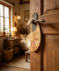 2 Piece Heavy Duty Acrylic Baby Closet Divider Router Template With Curved Hanger Cutting Stencil on a rustic wooden door