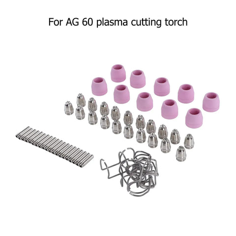 Gorgeous Glossy Plasma Cutter Torch Consumables Set For Ag60 Electrode And Nozzle With Protective Cups And Holder Rings, detailed view of components.