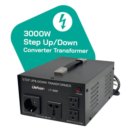 3000 Watt Voltage Converter Transformer For Travel And Home, Converts 110V To 220V And 220V To 110V, Step Up/Down shown