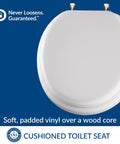 Padded Toilet Seat With Chrome Hinges, Soft Vinyl Over Wood Core, Round White, Top View, Comfy Cushion For Enhanced Comfort