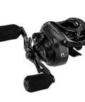 Black Spartacus II Plus Baitcasting Reel with DualBalance braking for smoother casts visible with high-speed gear and handles