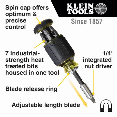 Must-Have Pocket Precision Screwdriver Set 2-Piece Multi-Bit Stubby With Adjustable Length and Rotating Cap shown in detail