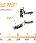10 Pack Half Inch Overlay 4D Soft Close Concealed Cabinet Hinges showing 105 Degree Open Angle
