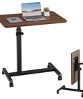 Compact Standing Desk On Wheels With Foldable 24 Inch Desktop Lockable Casters Adjustable Height From 25 To 36.5 Inches Ideal Overbed Or Home Office Laptop Table In Walnut Finish with adjustable height and foldable desktop.